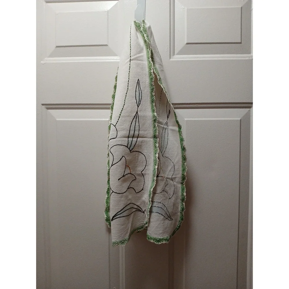 Vintage Hand Embroidered Tulips Table Runner Dresser Scarf Floral Table Decor